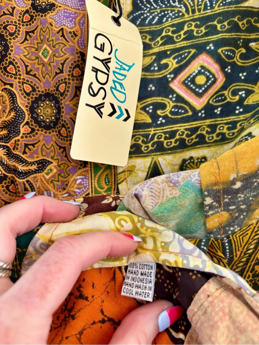 NWT Jaded Gypsy Multicolor Patchwork Kimono Jacket - Yellow, Orange, Burgundy - Picture 5 of 9